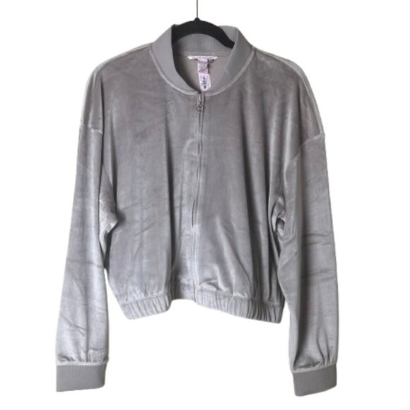 NEW NWT Victoria's Secret Velour Track Jacket Bomber Zip Up Tan Taupe Size Large - Picture 1 of 8